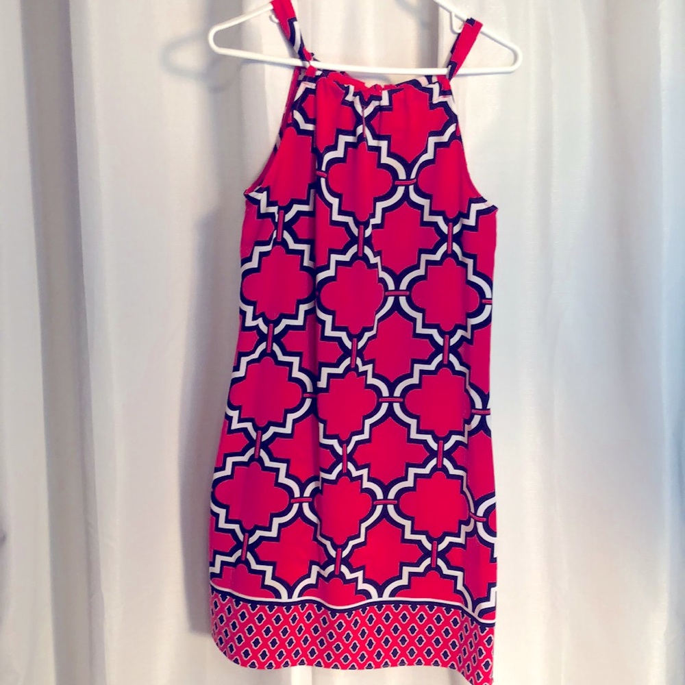 Crown & Ivy Hot Pink Navy White shift Sundress print Women’s Small sleeveless S